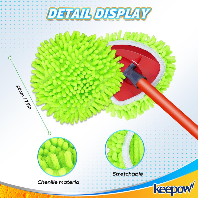 Keepow Mop Heads + Scrub Brush Replacement Set Compatible with Spin Mop and Bucket 1 Tank System