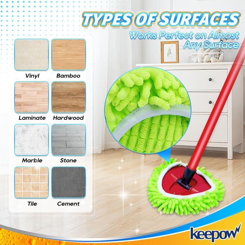 Keepow Mop Heads + Scrub Brush Replacement Set Compatible with Spin Mop and Bucket 1 Tank System