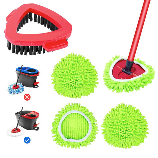 Keepow Mop Heads + Scrub Brush Replacement Set Compatible with Spin Mop and Bucket 1 Tank System