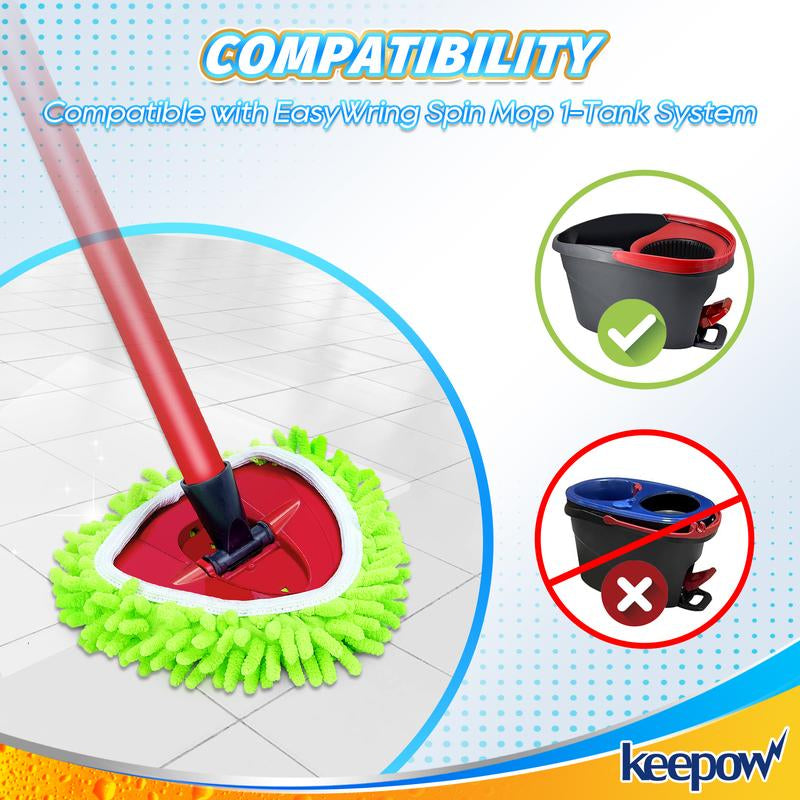 Keepow Mop Heads + Scrub Brush Replacement Set Compatible with Spin Mop and Bucket 1 Tank System